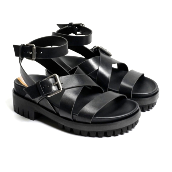 NEW Sam Edelman Eleanora Ankle Strap Gladiator Lug Sole Black Sandal Siz… - Picture 2 of 16